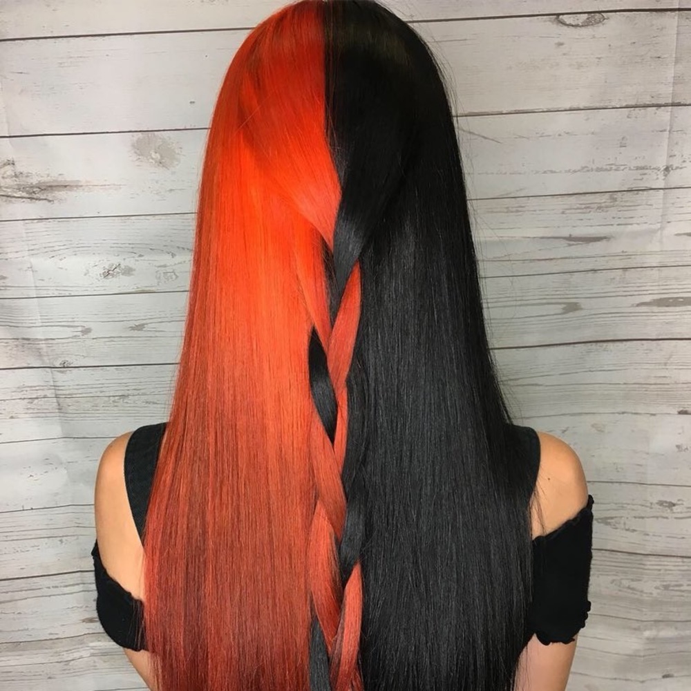 24” ORANGE & BLACK SPLIT DYE STRAIGHT LACEFRONT WIG